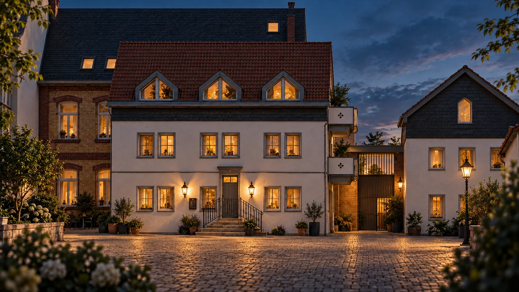 Abendvisualisierung des Hofs